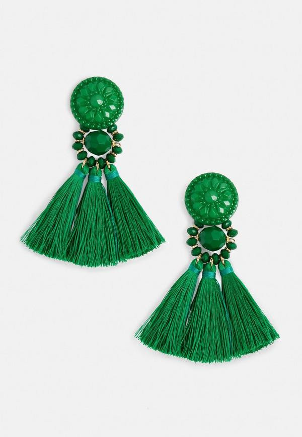 Green Tassel Earrings
 Green Art Deco Tassel Earrings