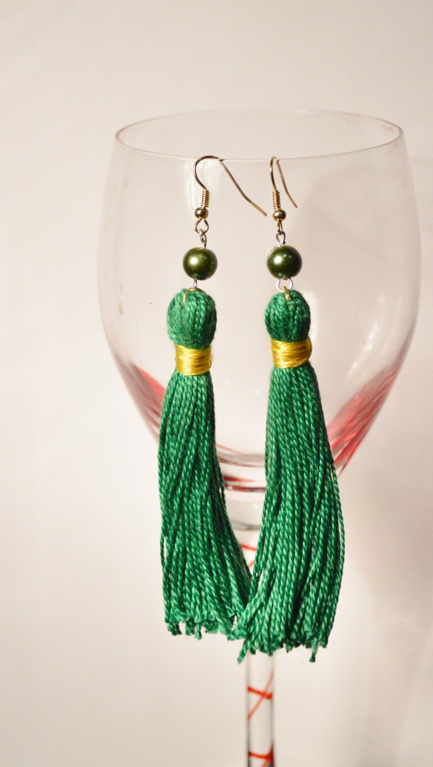 Green Tassel Earrings
 Green Tassel Earrings Long Earrings Tassel Jewelry by