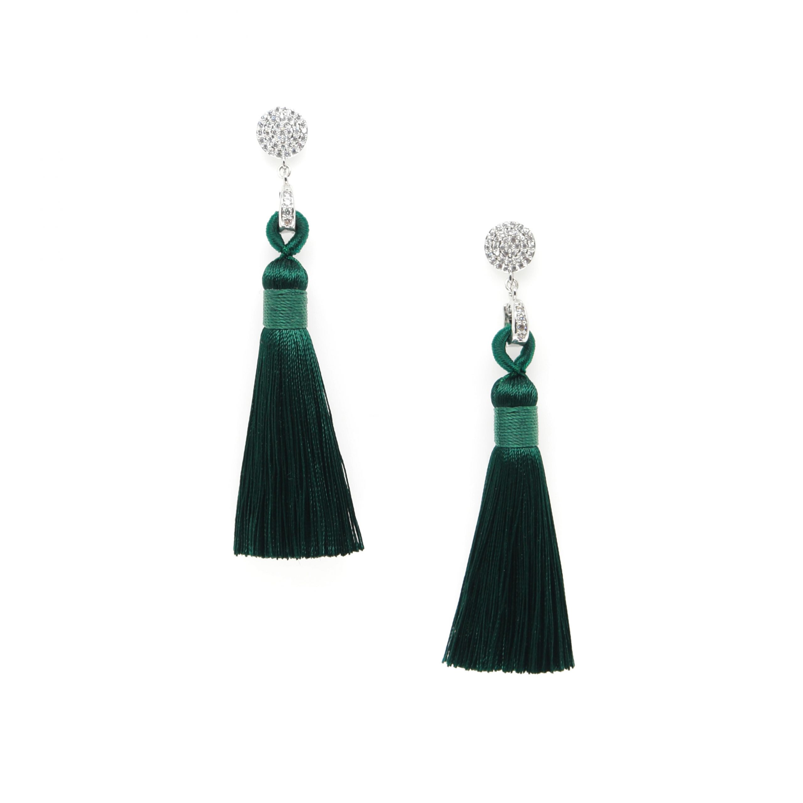 Green Tassel Earrings
 Kairos Emerald Green Tassel Earrings