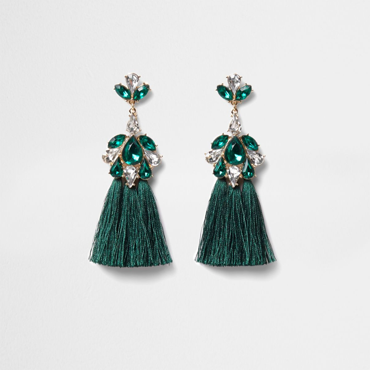 Green Tassel Earrings
 Green jewel tassel drop earrings Earrings Jewellery