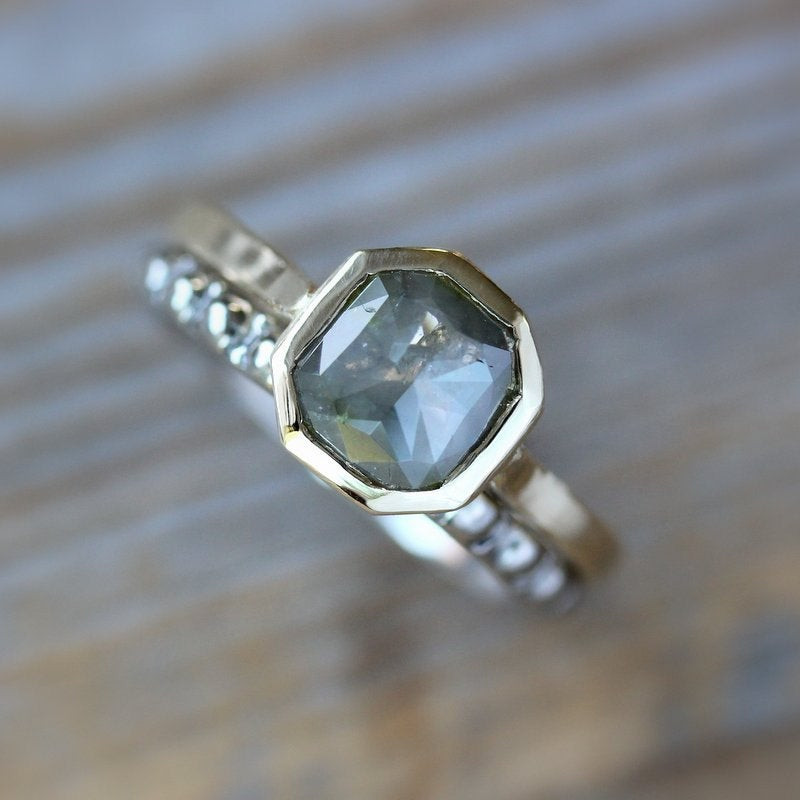 Grey Diamond Engagement Rings
 Rose Cut Grey Diamond Gold Engagement Ring by onegarnetgirl