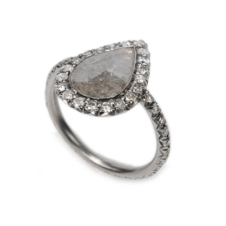 Grey Diamond Engagement Rings
 18 Carat White Gold Pear Shaped Grey Diamond Slice