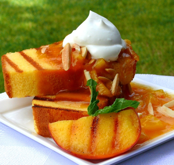 Grilled Pound Cake
 Grilled Pound Cake with Warm Peach Coulis and Chantilly Cream