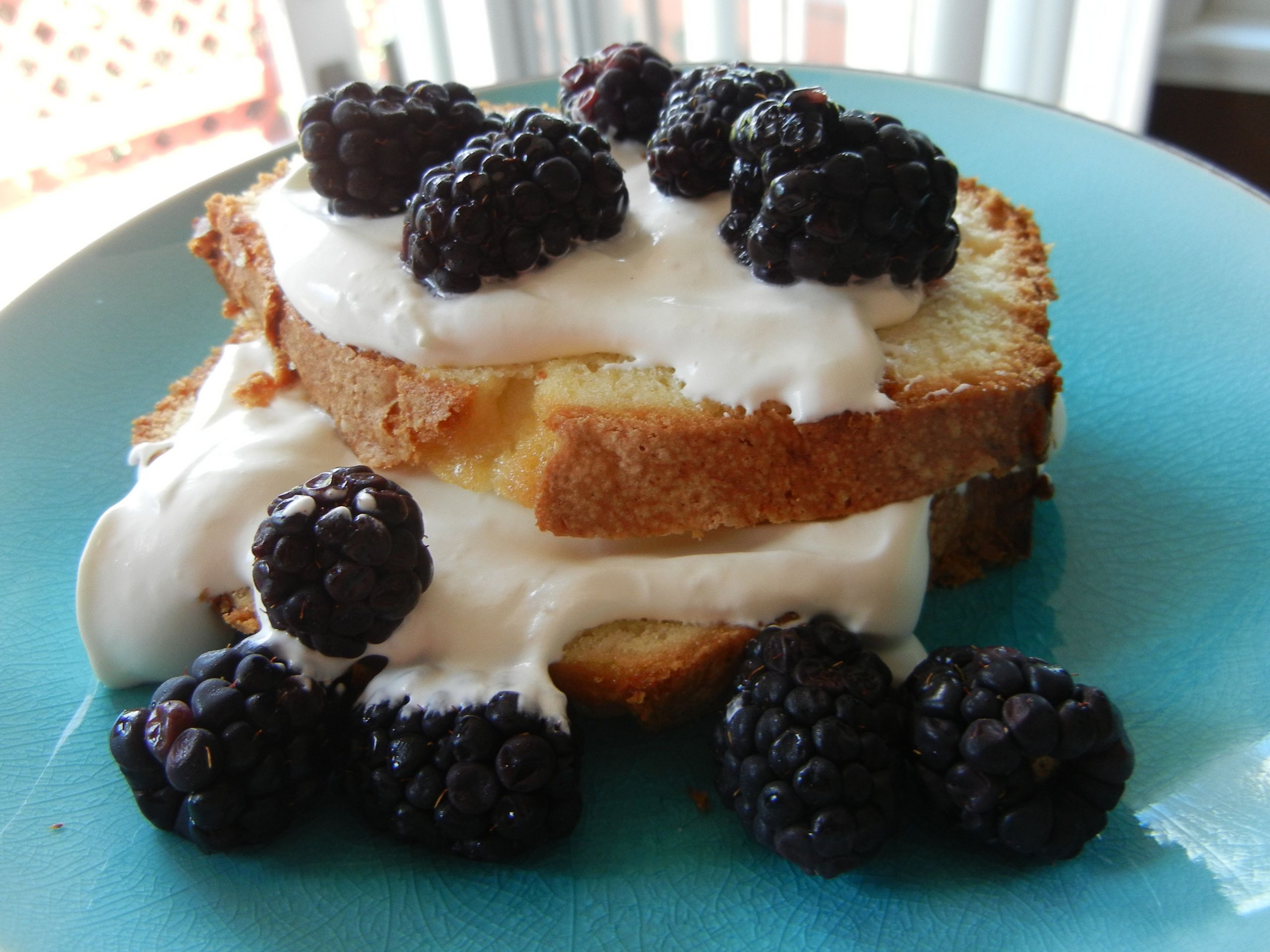 Grilled Pound Cake
 Grilled Pound Cake with Lime Crème Fraîche & Blackberries