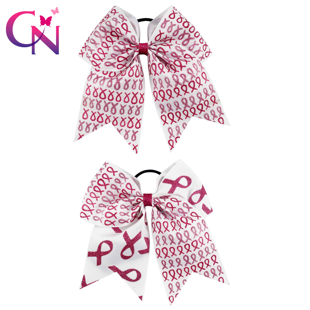 Hair For Kids With Cancer
 7" Breast Cancer Cheer Bows With Elastic Hair Band For