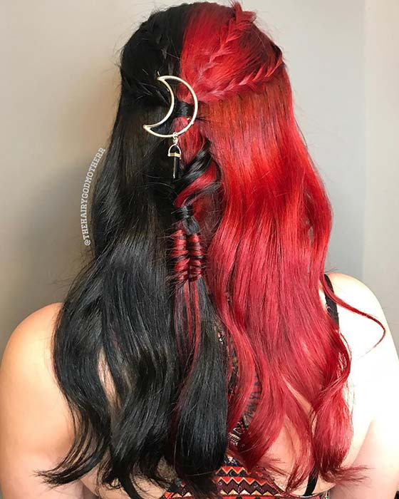 Half Black Half Red Hairstyle
 23 Red and Black Hair Color Ideas for Bold Women