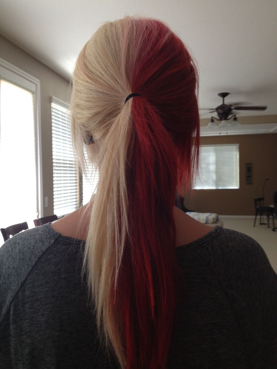 Half Black Half Red Hairstyle
 Half blonde & half red hair
