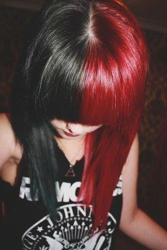 Half Black Half Red Hairstyle
 Trending