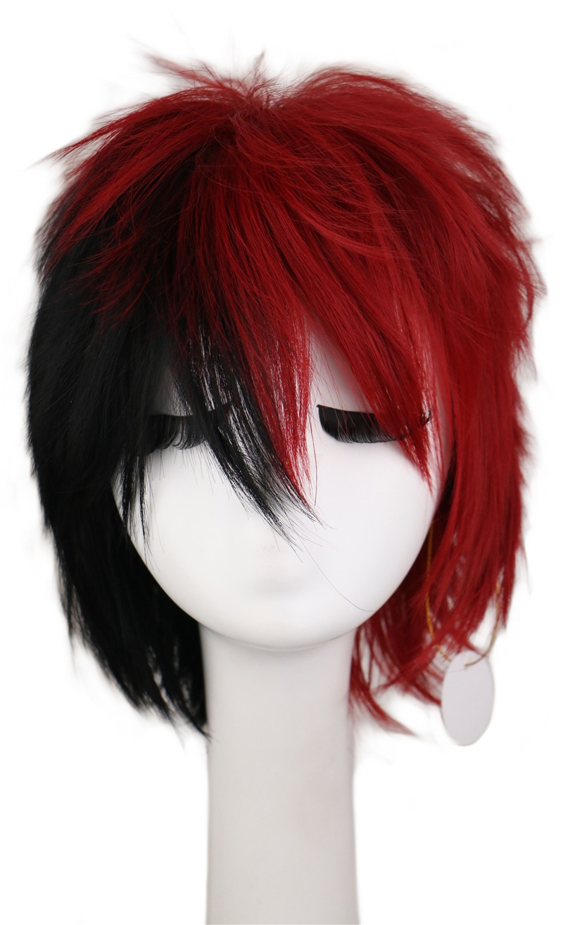 Half Black Half Red Hairstyle
 QQXCAIW Short Straight Cosplay Gold Yellow Blonde Half Red