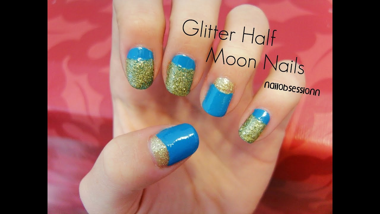 Half Glitter Nails
 EASY Glitter Half Moon Nails