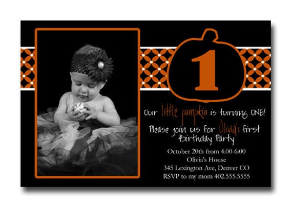 Halloween 1st Birthday Invitations
 Custom First 1st Birthday Little Pumpkin Halloween