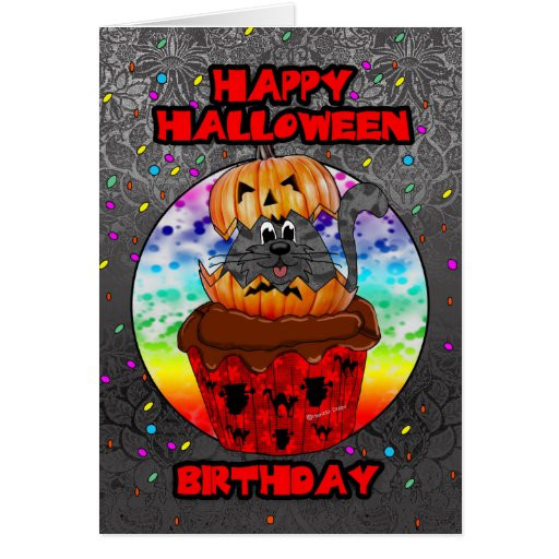 Halloween Birthday Cards
 halloween birthday greeting card with cupcake cat