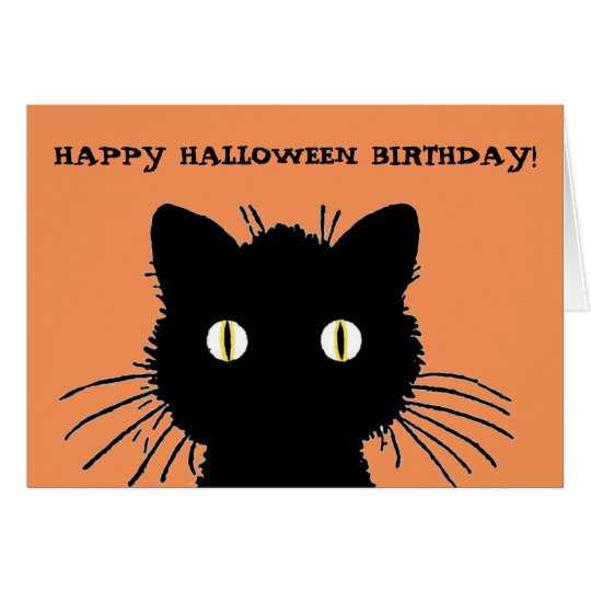 Halloween Birthday Cards
 Retro Black Cat Happy Halloween Birthday Card