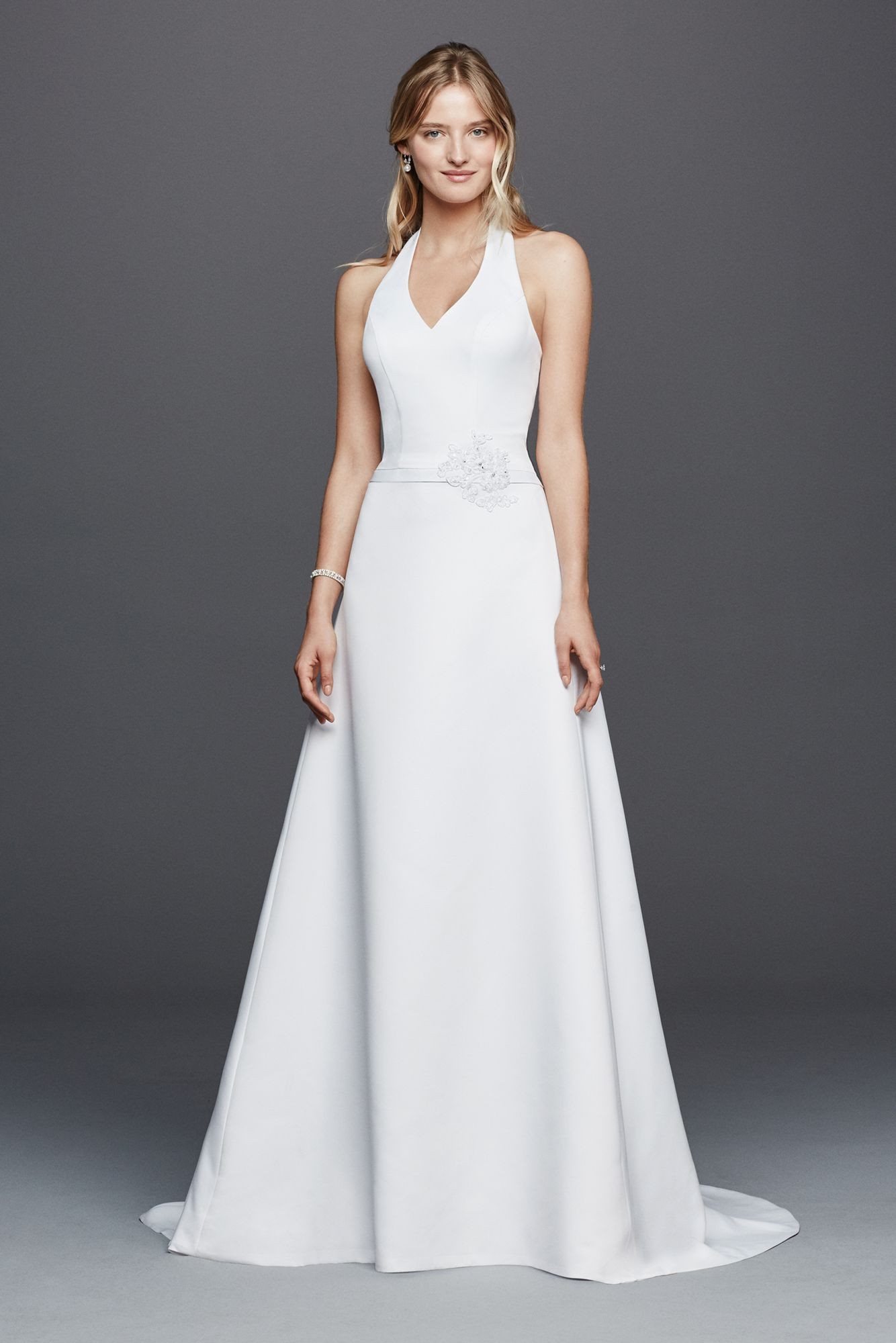 Halter Wedding Gowns
 Halter V neck Wedding Dress with Flower Detail Style