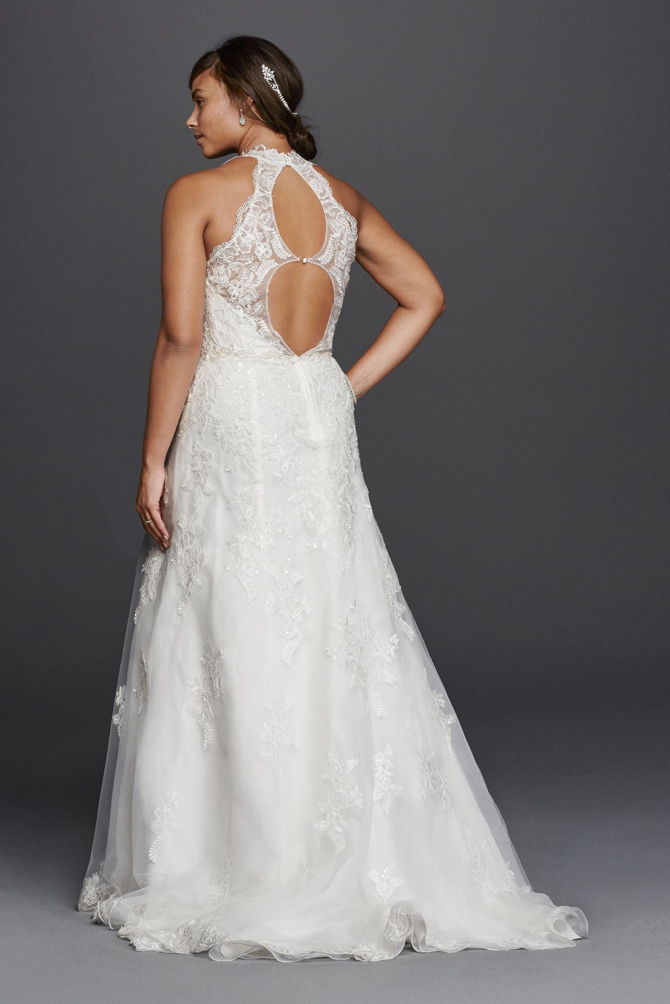 Halter Wedding Gowns
 Jewel Lace Plus Size Halter Wedding Dress Style 9WG3799
