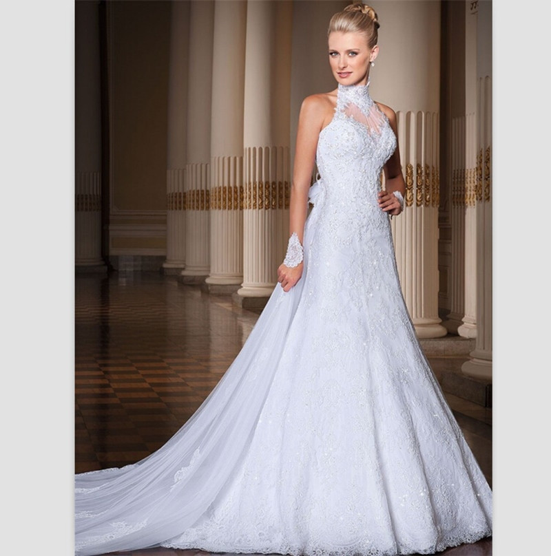 Halter Wedding Gowns
 Elegant White Lace Wedding Dress 2015 y Backless Halter