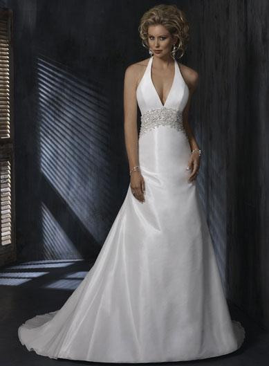 Halter Wedding Gowns
 Halter top Beaded A line Silhouette Taffeta Wedding Gowns