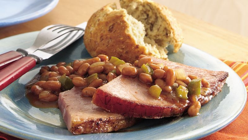 Ham Steak Dinner Ideas
 Ham Steak with Barbecued Baked Beans Recipe BettyCrocker