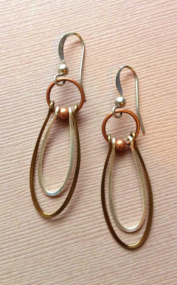 Handmade Copper Earrings
 Items similar to Handmade Silver and Copper Dangle Hoop