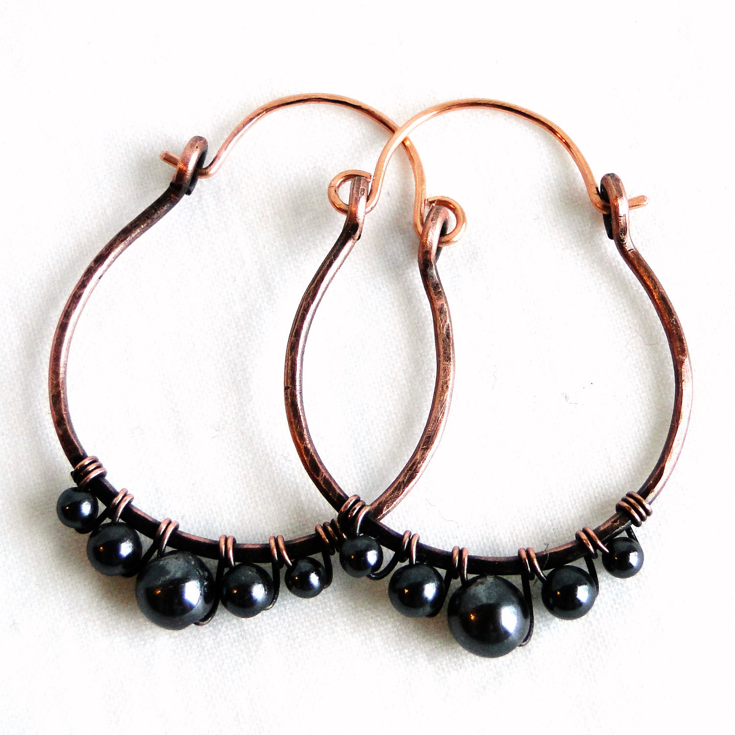 Handmade Copper Earrings
 Hematite and Antiqued Copper Earrings Handcrafted Jewelry
