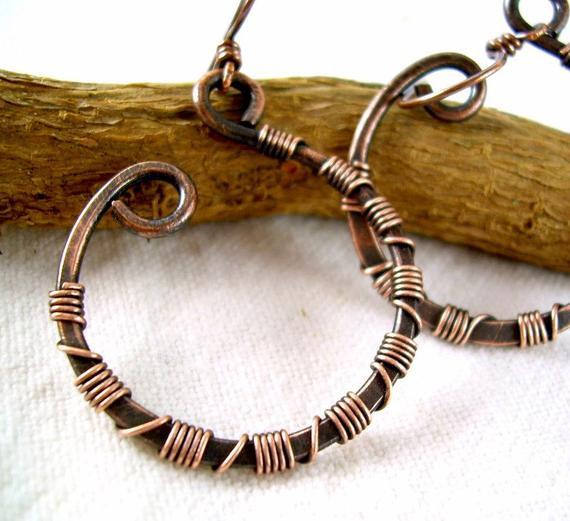 Handmade Copper Earrings
 Copper Jewelry Copper Wire Earrings Copper by KiawahCollection