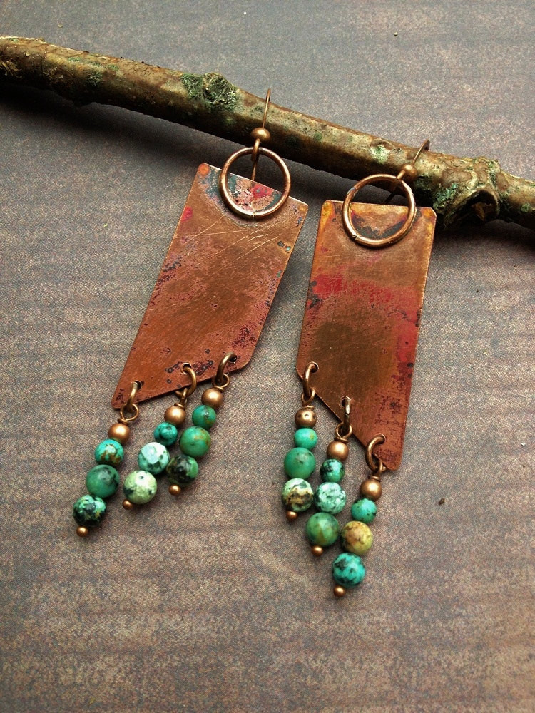 Handmade Copper Earrings
 Copper Earrings Turquoise Earrings Copper Jewelry