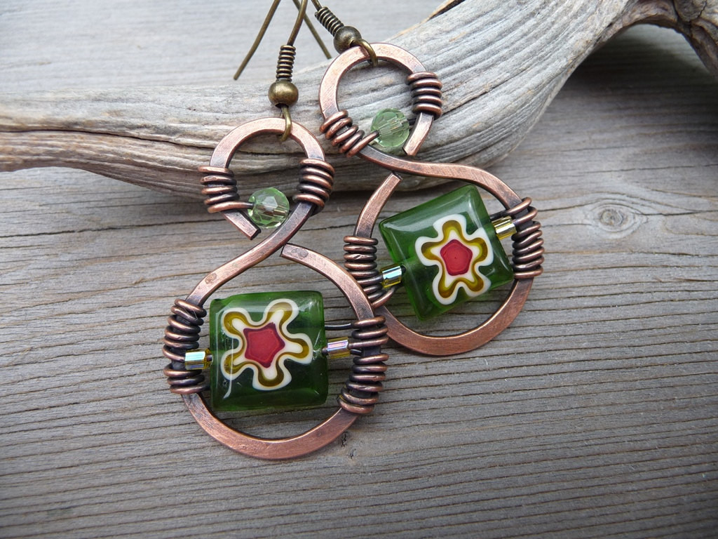 Handmade Copper Earrings
 Wire Wrapped Jewelry Handmade Copper Jewelry Earrings Green