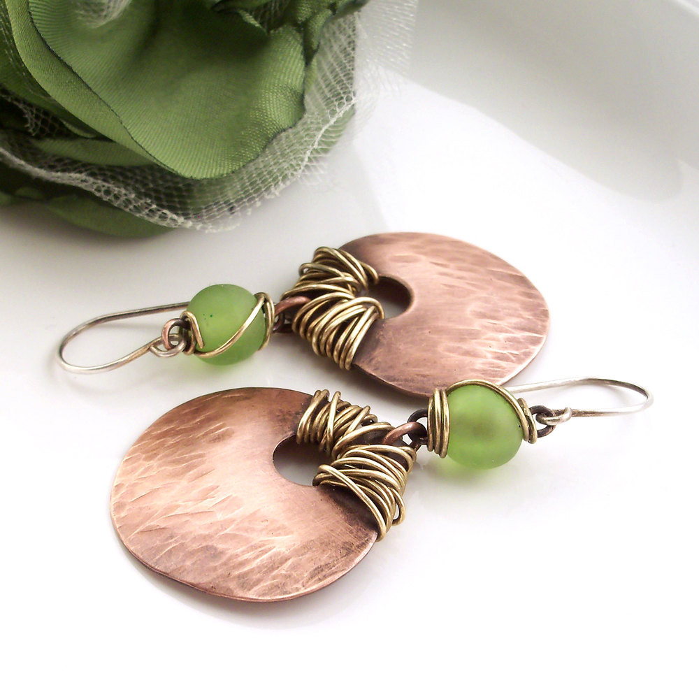 Handmade Copper Earrings
 Wire Wrapped Jewelry Handmade Earrings Hammered Copper Dangle