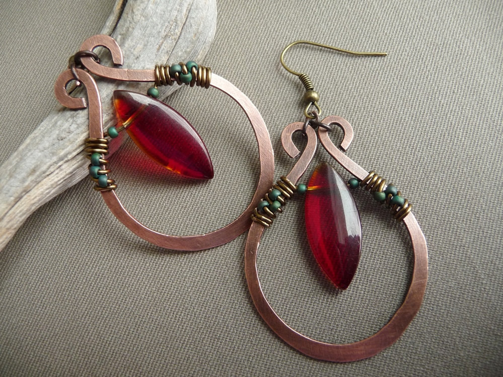 Handmade Copper Earrings
 Wire Wrapped Jewelry Handmade Copper Earrings by