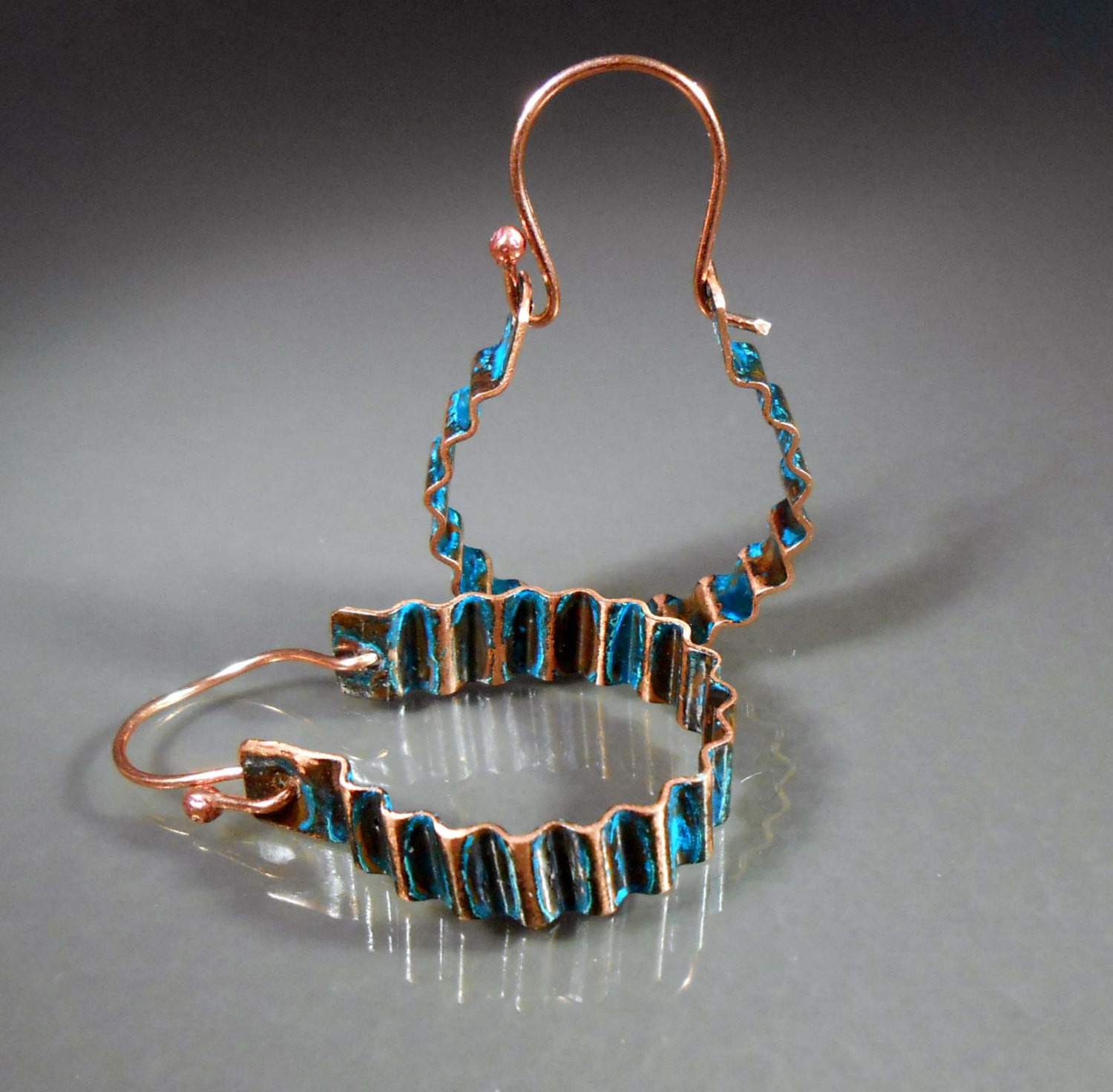 Handmade Copper Earrings
 Handmade Copper Patinated Corrugated Hoop Earrings