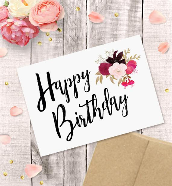 Happy Birthday Cards To Print
 Printable Birthday Card for Her Happy Birthday Watercolor