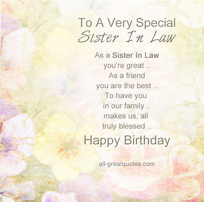 Happy Birthday Quotes For Sister In Laws
 Special Sister In Law Quotes QuotesGram
