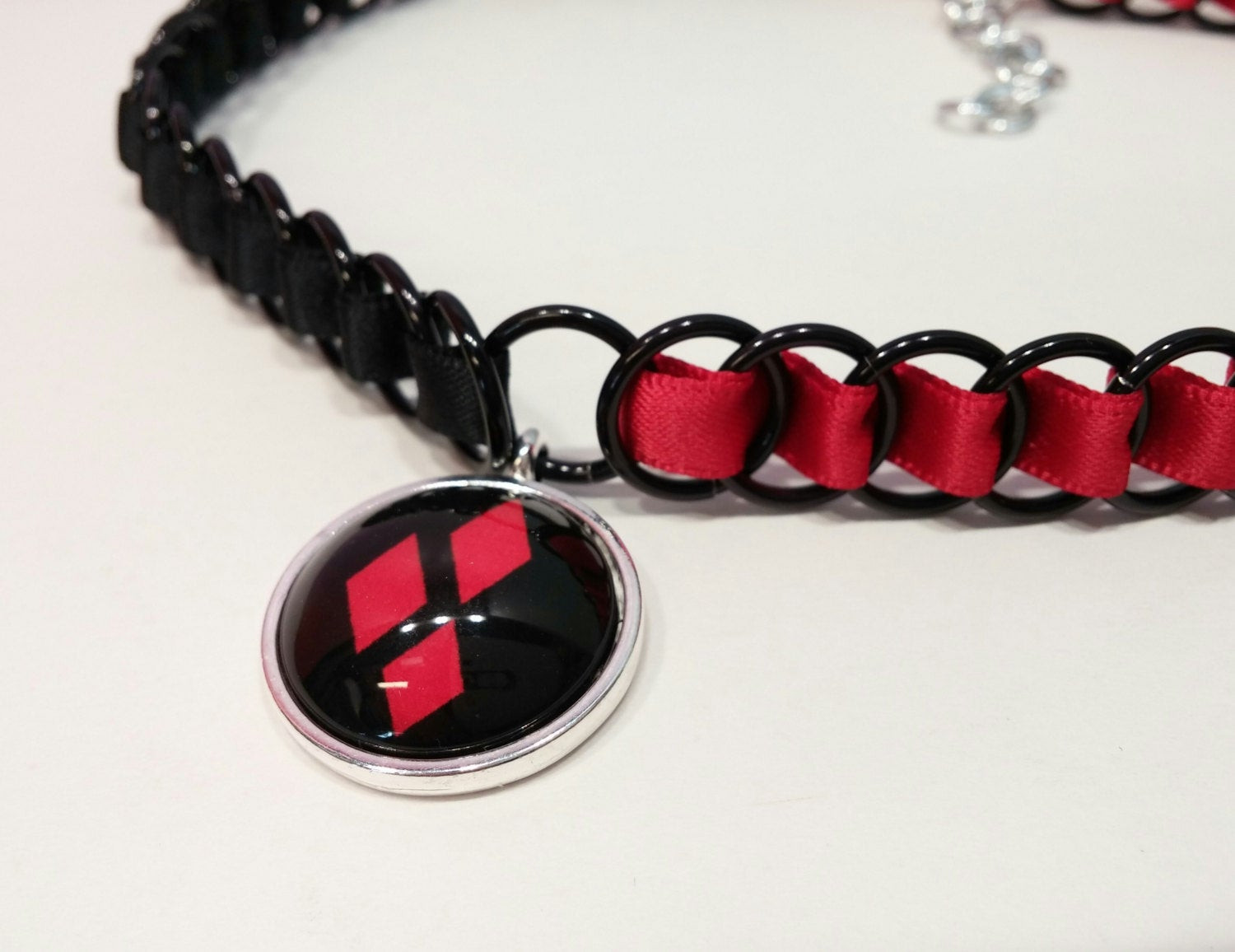 Harley Quinn Necklace
 Harley Quinn Inspired Necklace and Pendant Ribbon by