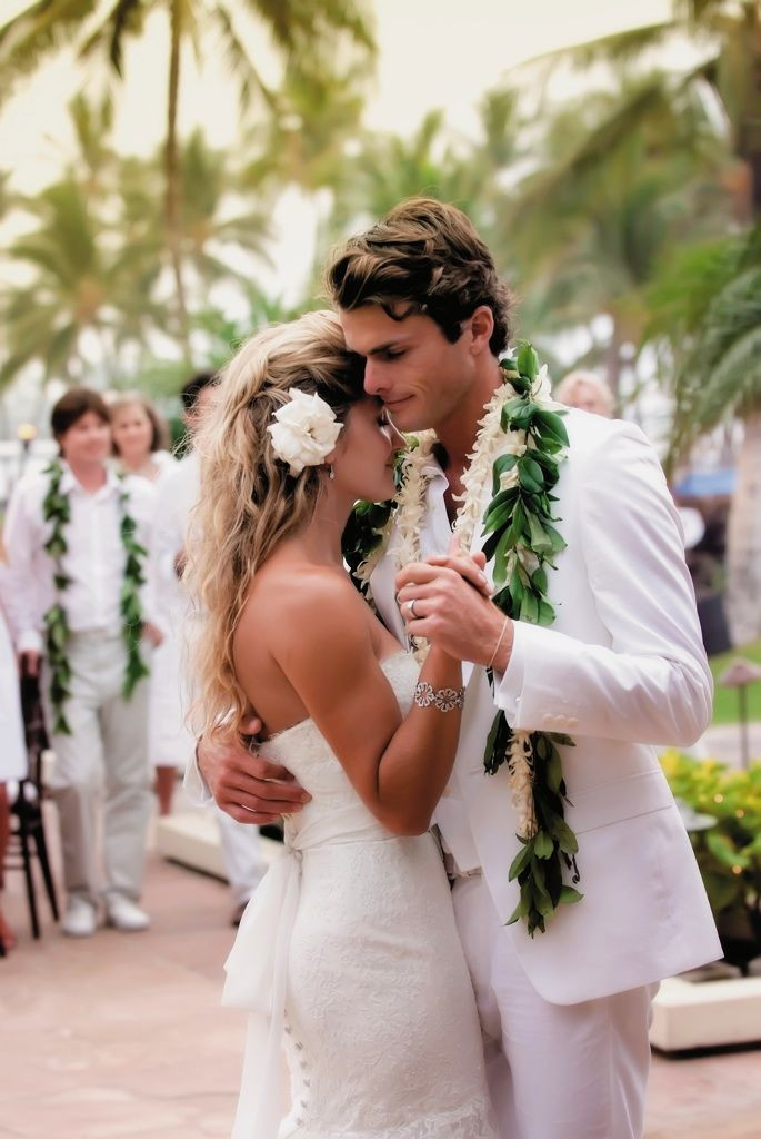 Hawaiian Wedding Hairstyles
 All White Destination Beach Wedding in Hawaii
