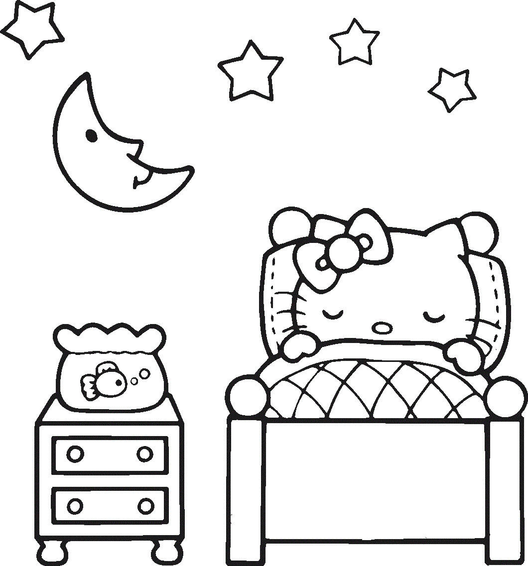 Hello Kitty Coloring Pages For Kids
 Lovely Sleeping Hello Kitty Coloring Page