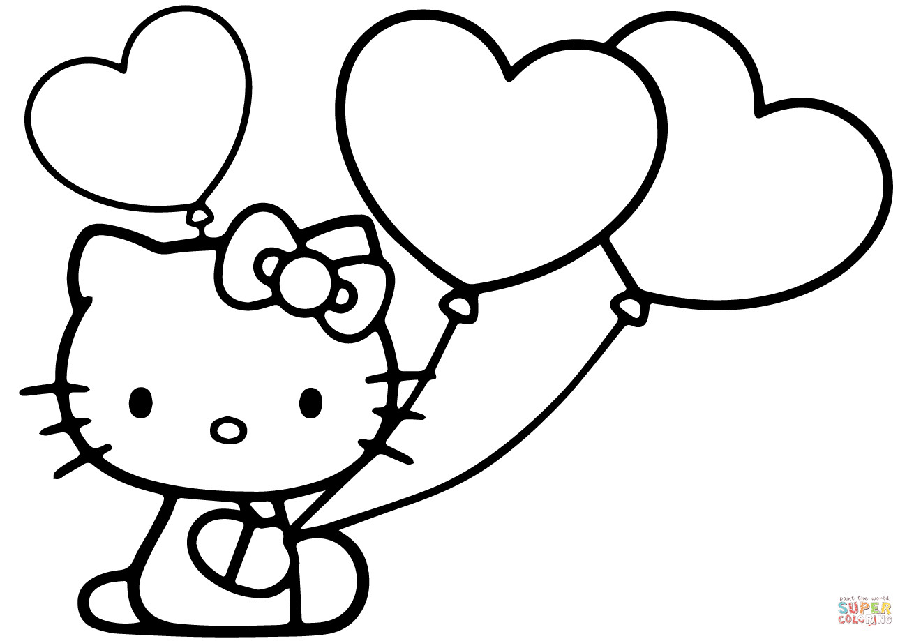 Hello Kitty Coloring Pages Printable
 Hello Kitty with Heart Balloons coloring page