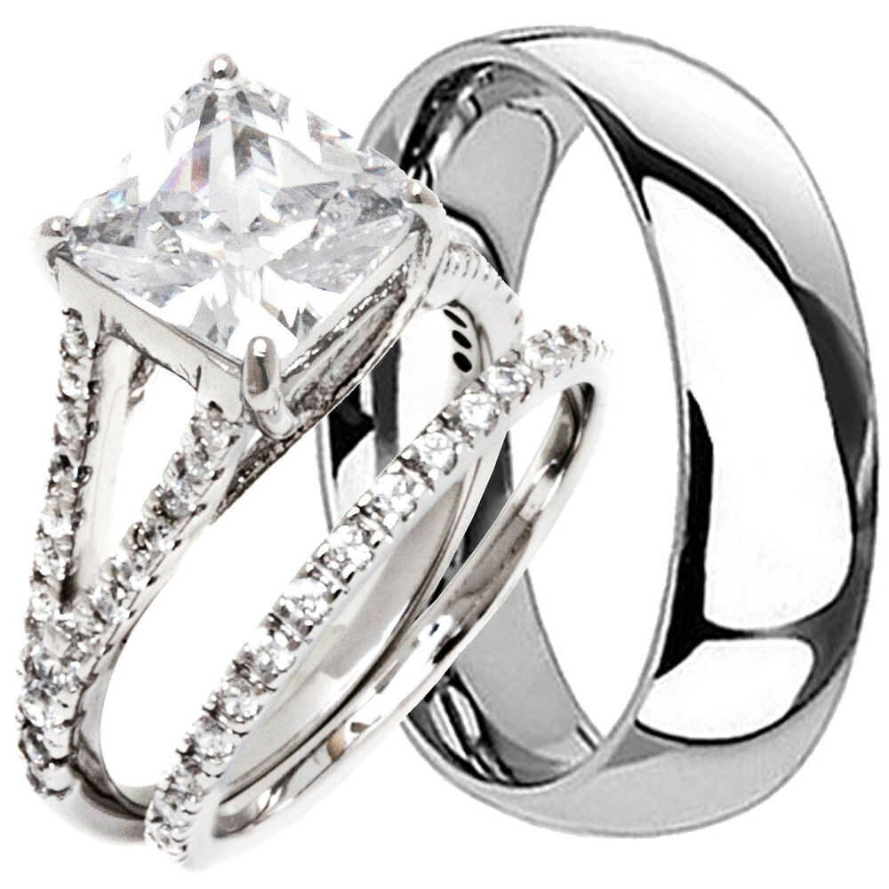 His And His Wedding Rings
 His and Hers Wedding Rings 3 pcs ENGAGEMENT CZ 925