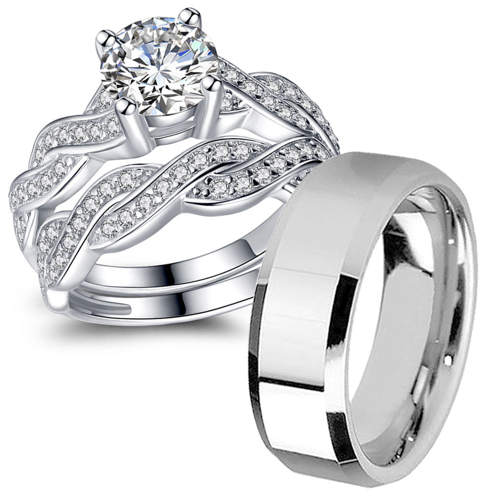 His And His Wedding Rings
 His Hers Sterling Silver CZ Infinity Wedding Engagement