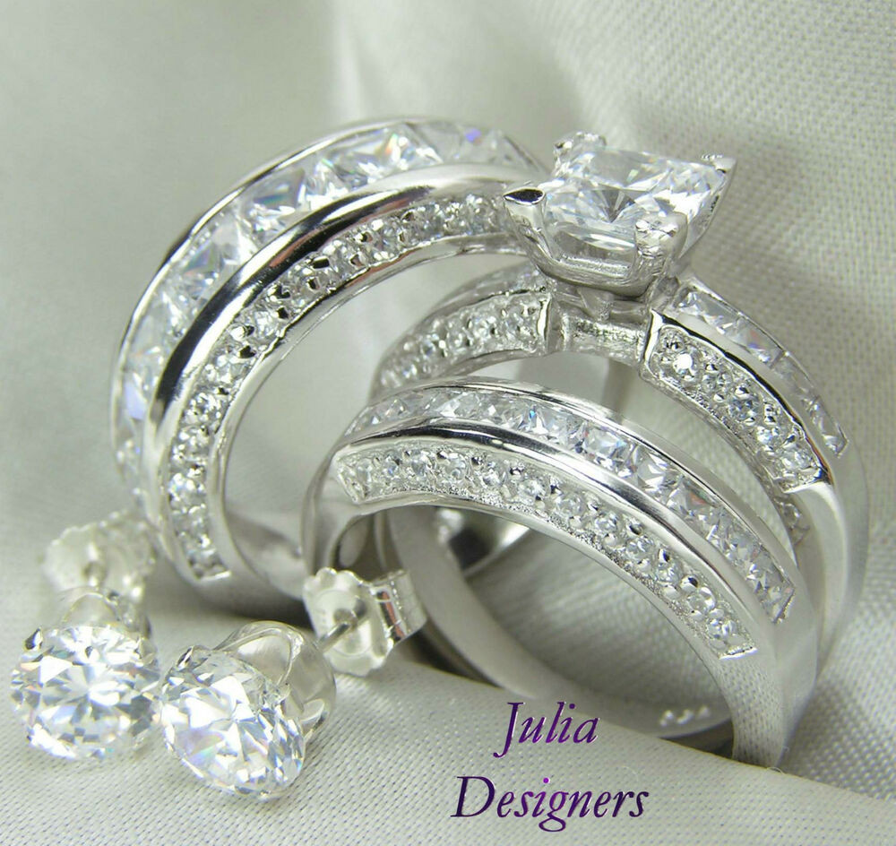 His And His Wedding Rings
 His & Her Matching 3pcs Engagement Wedding Ring Set