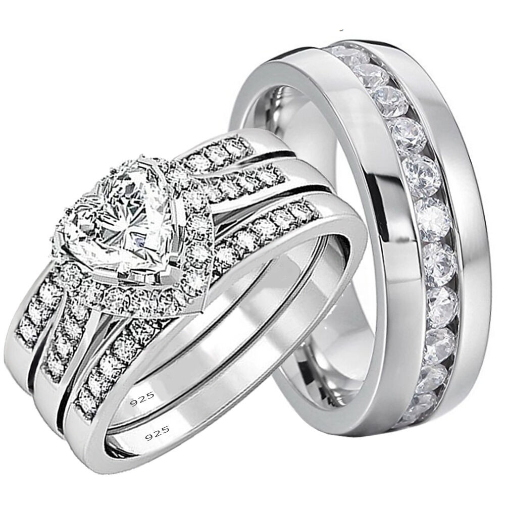His And His Wedding Rings
 His and Hers Wedding Rings 4 pcs Engagement Sterling