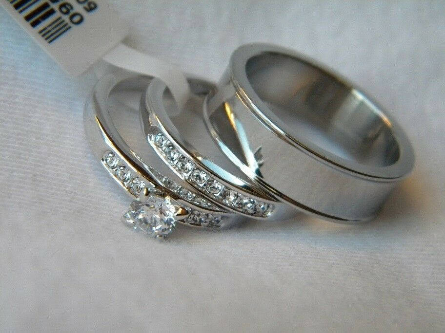His Hers Wedding Rings Sets
 3 Piece His and Hers Wedding Ring Set Couples Wedding