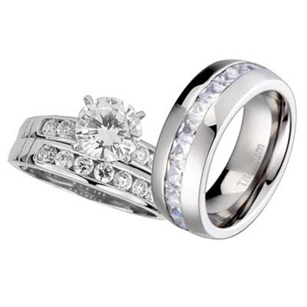 His Hers Wedding Rings Sets
 His and Hers Wedding Rings 3 pcs Engagement CZ Sterling