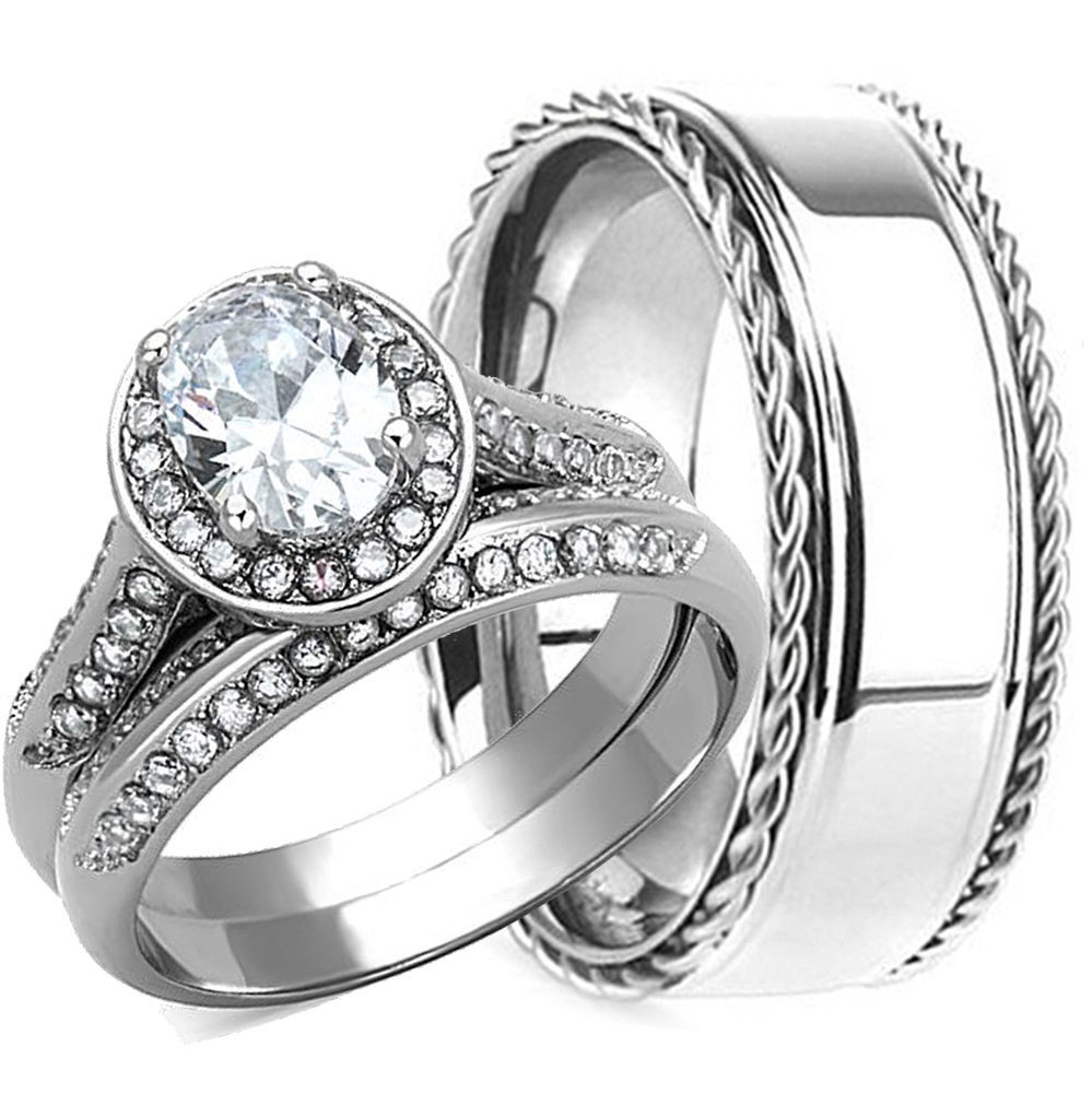 His Hers Wedding Rings Sets
 3Pcs HIS HERS WEDDING RING SET MATCHING BAND MENS and