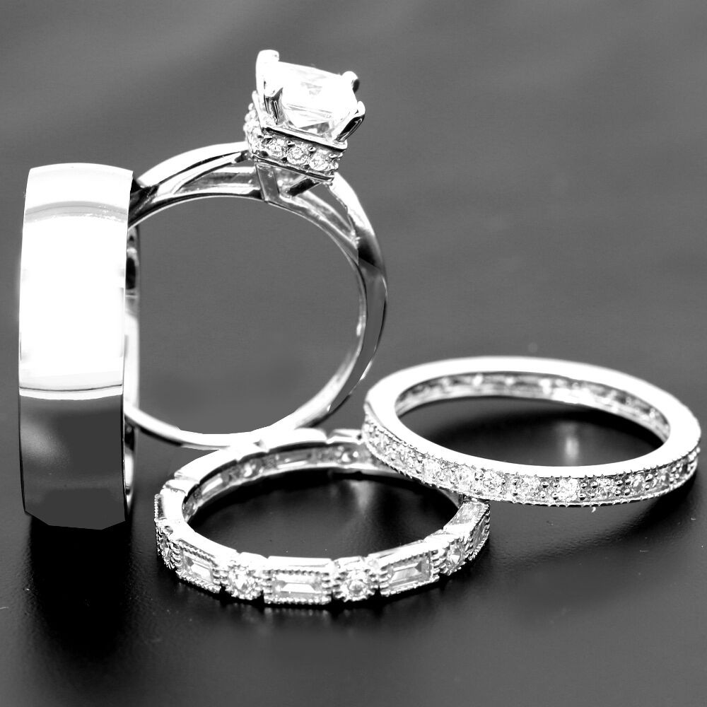 His Hers Wedding Rings Sets
 4 his and hers TITANIUM & STERLING SILVER wedding bridal