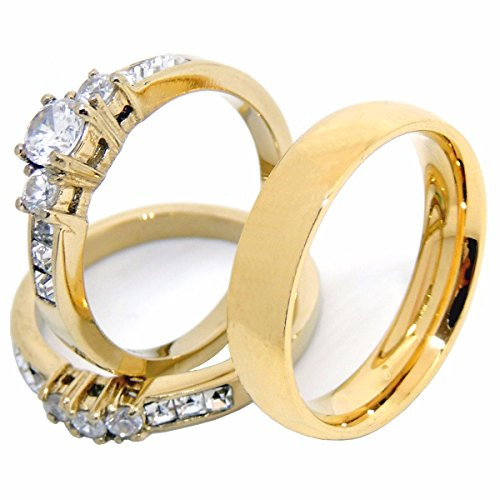 His Hers Wedding Rings Sets
 His Hers Couples Rings Set 14K Gold Plated Small Round CZ