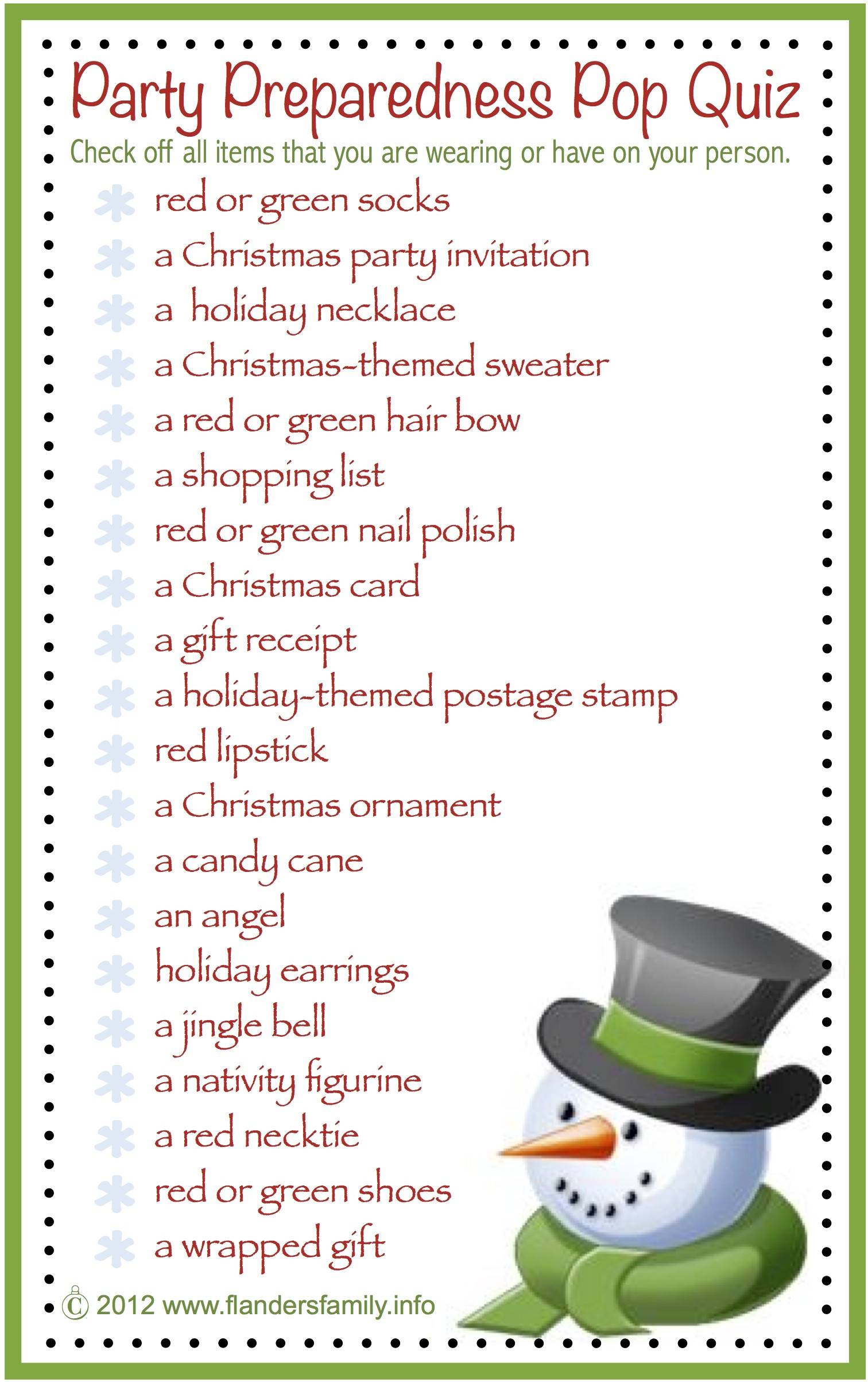 Holiday Office Party Game Ideas
 Party Preparedness Pop Quiz Free Printable Flanders