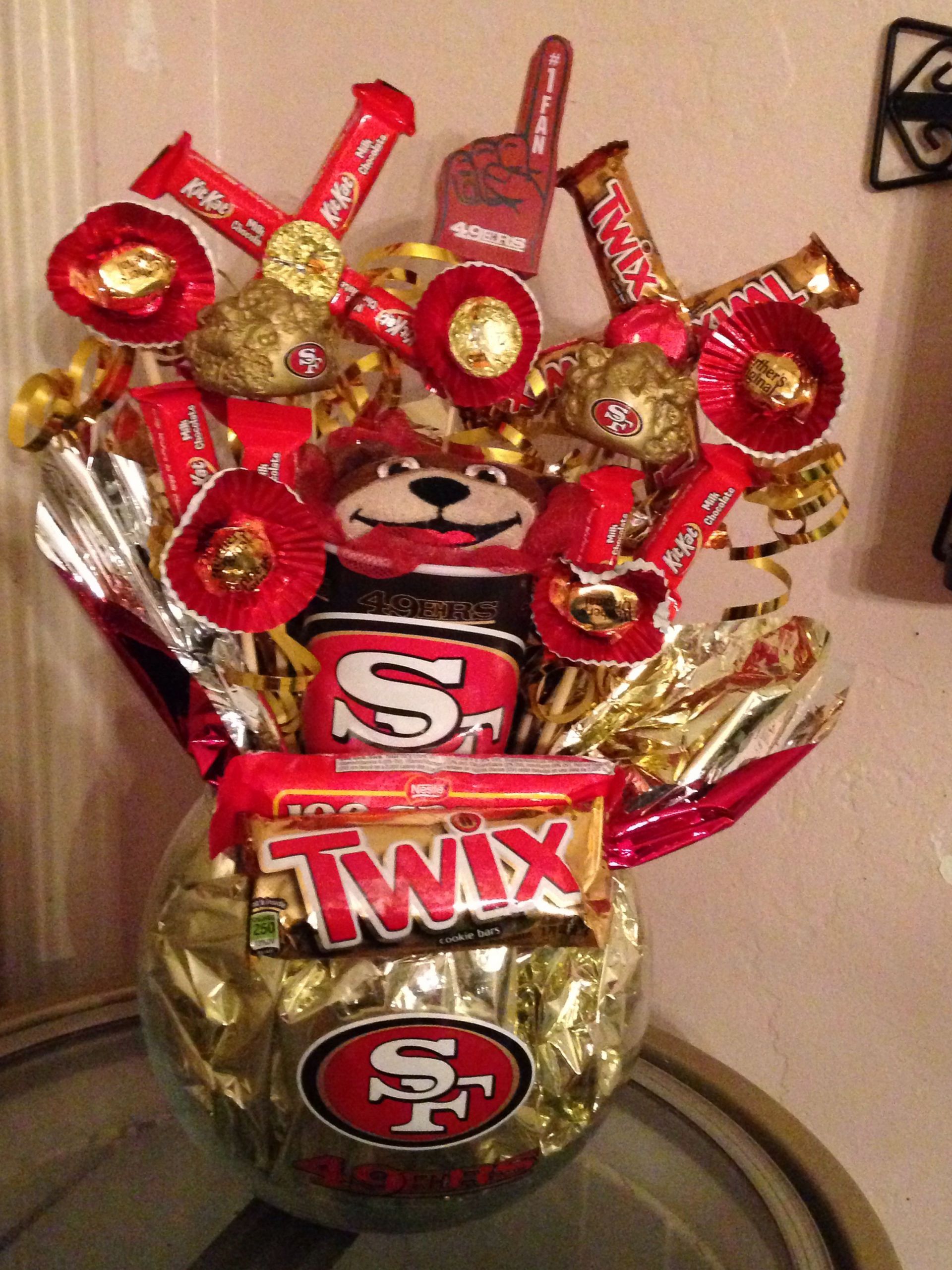 Holiday Party Ideas San Francisco
 49ers Candy bouquet made of candy and things found at