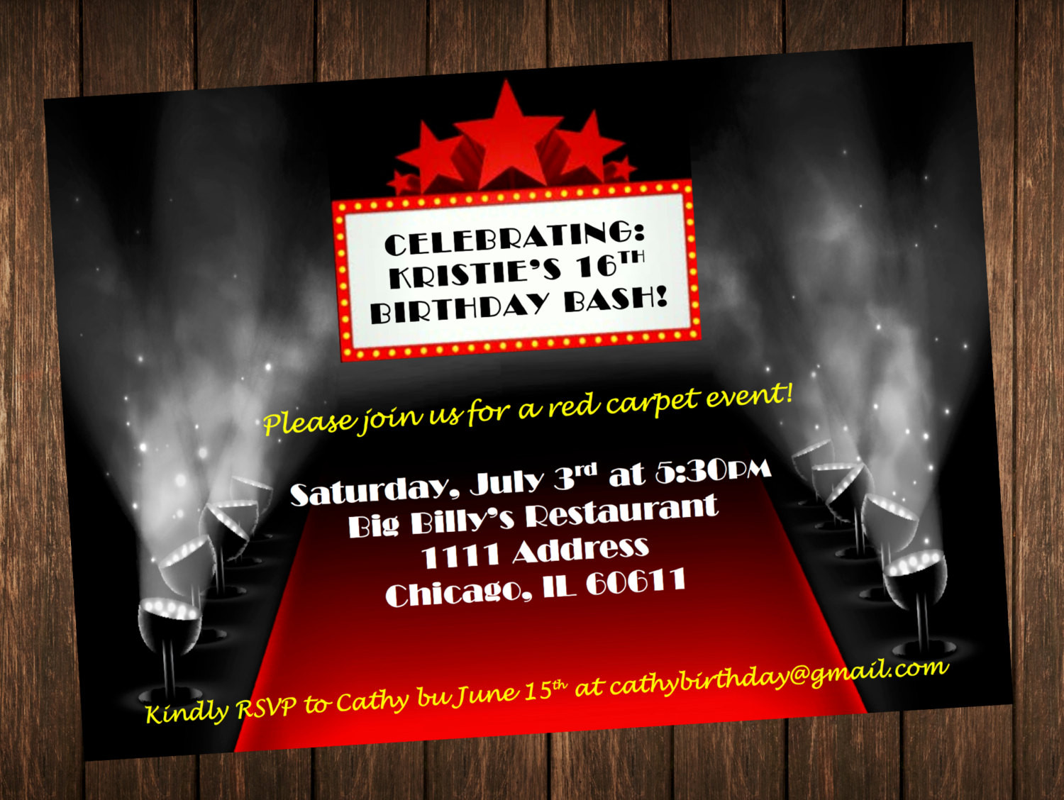 Hollywood Birthday Party Invitations
 Red Carpet Themed Birthday Invitation Hollywood Style Sweet