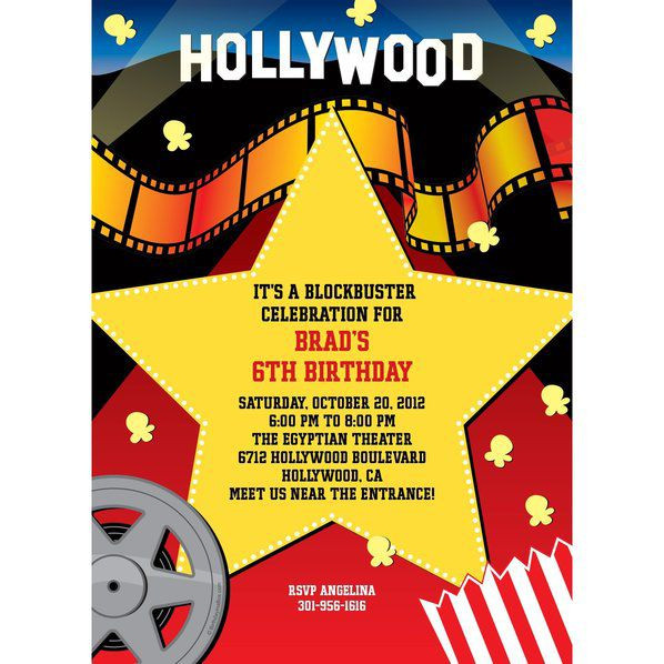 Hollywood Birthday Party Invitations
 Hollywood Invitation Custom Invitations & Party Supplies