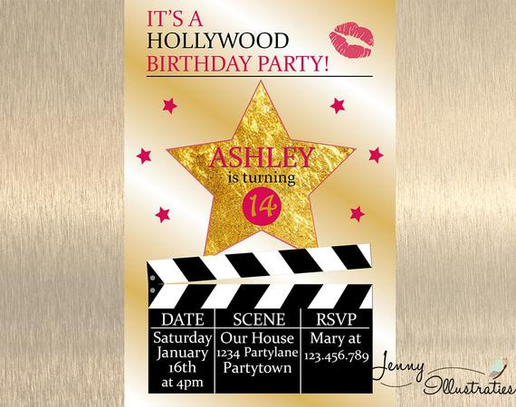 Hollywood Birthday Party Invitations
 Hollywood Birthday Invitation Hollywood by JennyIllustrations